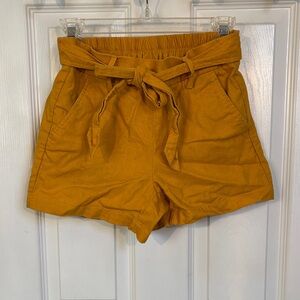J. Crew Mustard High-Waist Paperbag Shorts with Tie